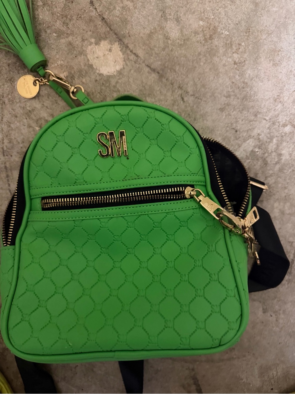 Steve Madden Bright Green Quilted Mini Backpack with Tassel
